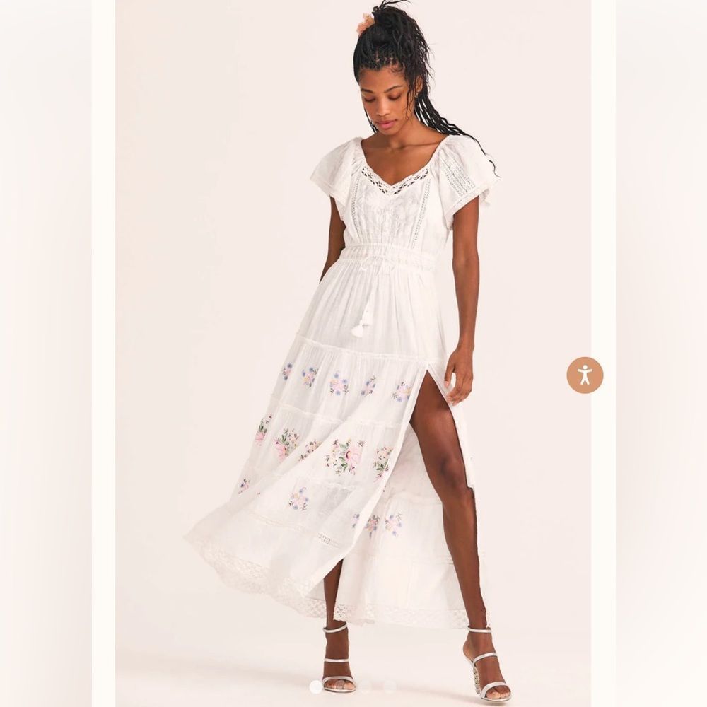 LoveShackFancy Charo Embroidered Lace Trimmed Maxi Dress XS